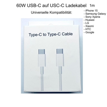 Apple iPhone 15 | Samsung | Huawei | 60W USB-C auf USC-C Ladekabel 1m Schnellladekabel Datenkabel - Kopie